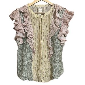 La Vie Rebecca Taylor Pascale Mixed-Print Cotton/Silk Top Size Large